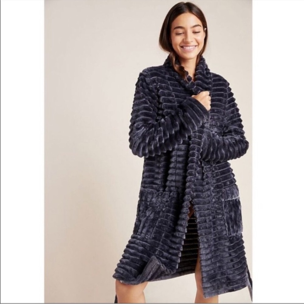 Anthropologie plush gray robe sweater cardigan